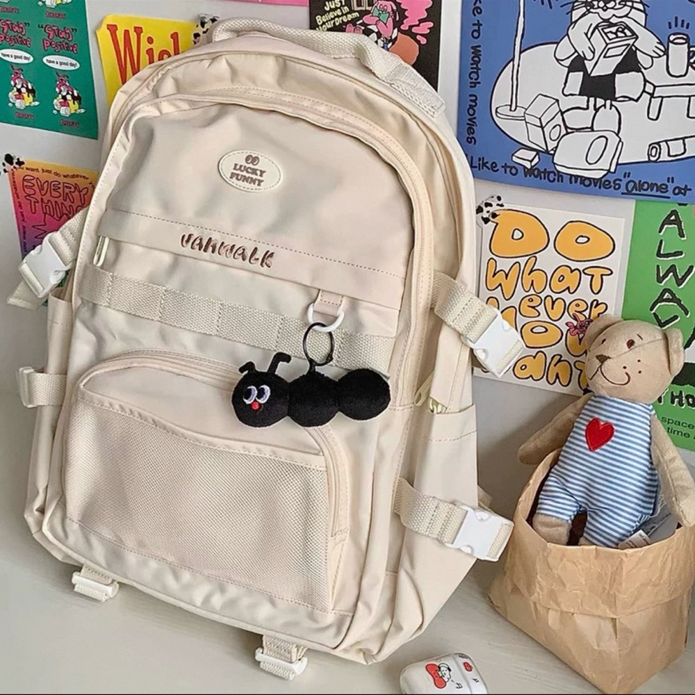 Cream Kids Backpack with Ant Keychain